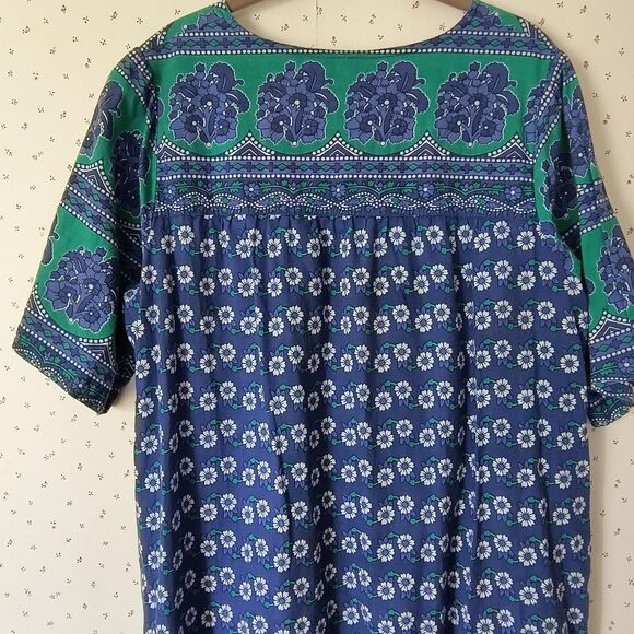 Vermont Country Store Dress L Blue Green Floral Tiered Midi Cotton Boho Mumu - Picture 9 of 15